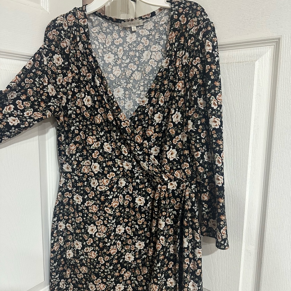 Floral Black Wrap Dress